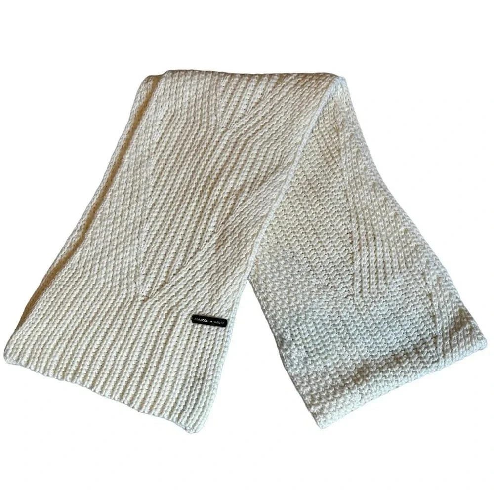 Rebecca Minkoff Traveling Rib Knit Scarf Ivory Acrylic Winter One Size 78 x 9.5